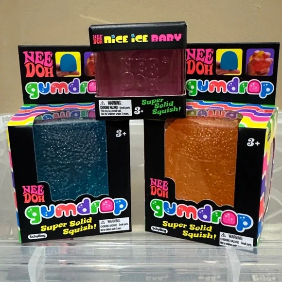 Nee Doh squishy toys: pink Mini Ice Cube and two Gum Drops - Picture 2 of 6